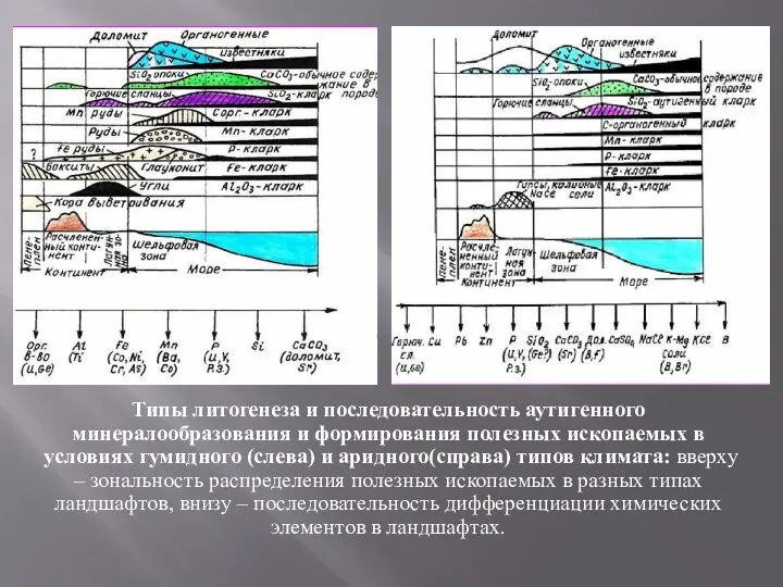 Типы литогенеза и последовательность аутигенного минералообразования и формирования полезных ископаемых в