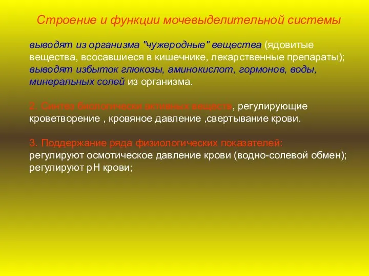 Строение и функции мочевыделительной системы выводят из организма "чужеродные" вещества (ядовитые