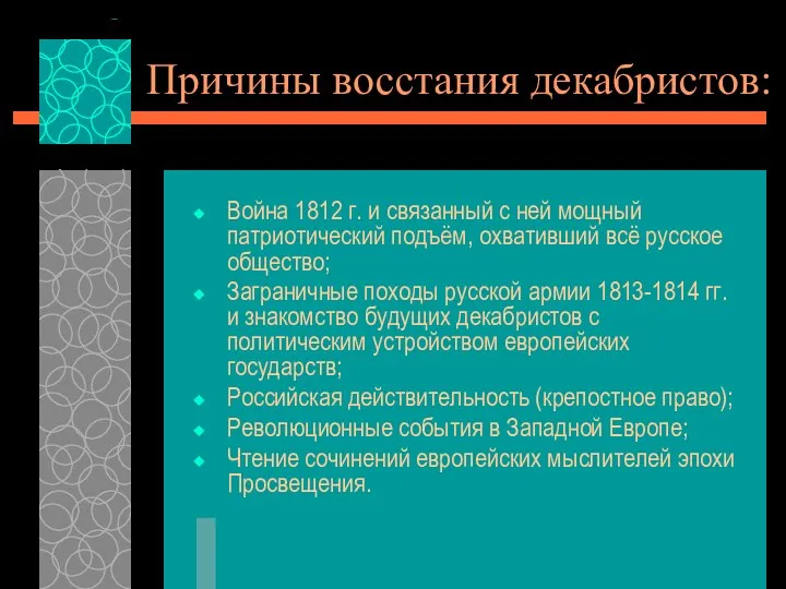 Причины восстания декабристов: Война 1812 г. и связанный с ней мощный