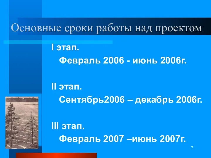 * Основные сроки работы над проектом I этап. Февраль 2006 -