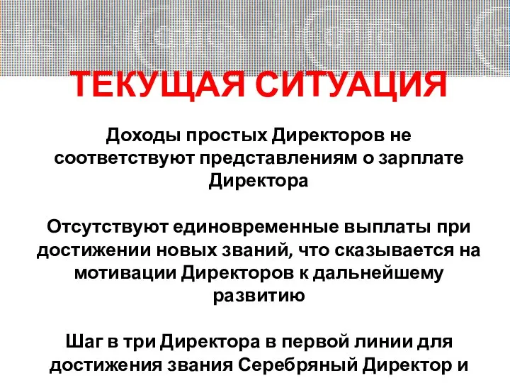 ТЕКУЩАЯ СИТУАЦИЯ Доходы простых Директоров не соответствуют представлениям о зарплате Директора