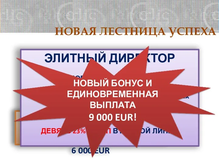 НОВАЯ ЛЕСТНИЦА УСПЕХА БРИЛЛИАНТОВЫЙ ДИРЕКТОР (ОЛГ 1500 Б и шесть 23%