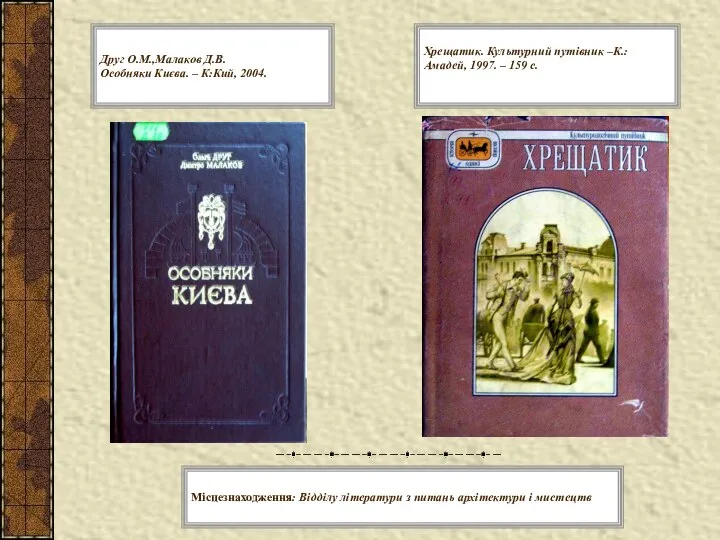 Друг О.М.,Малаков Д.В. Особняки Києва. – К:Кий, 2004. Хрещатик. Культурний путівник