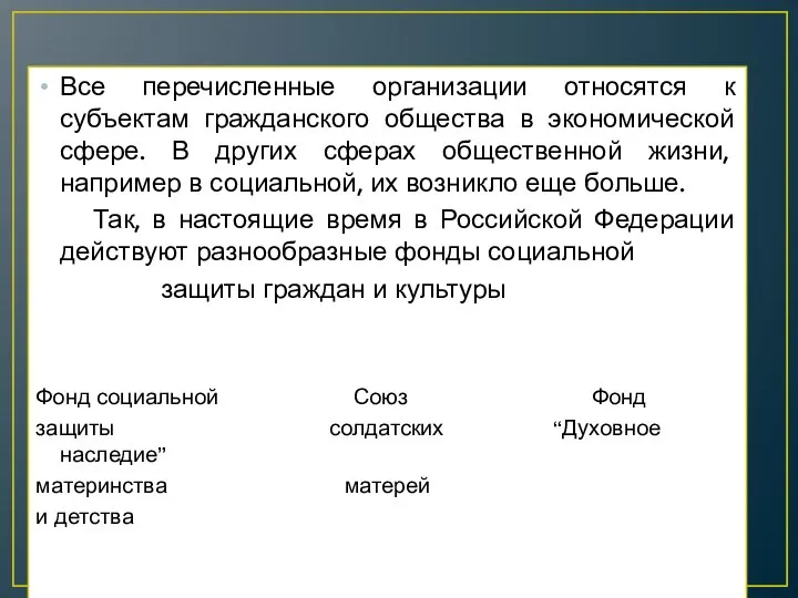 Все перечисленные организации относятся к субъектам гражданского общества в экономической сфере.