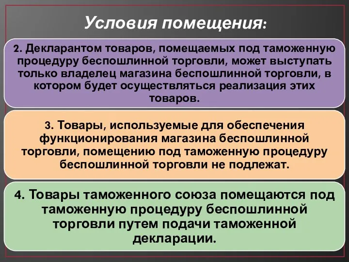 Условия помещения: