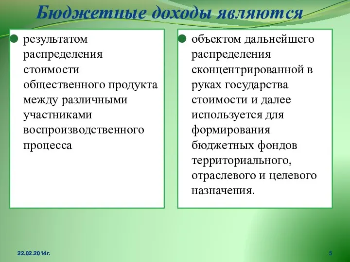 Бюджетные доходы являются результатом распределения стоимости общественного продукта между различными участниками