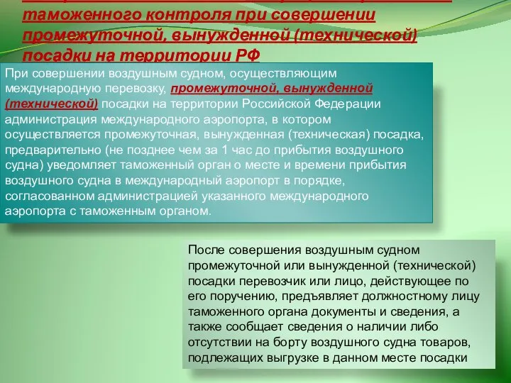 Совершение таможенных операций и проведение таможенного контроля при совершении промежуточной, вынужденной