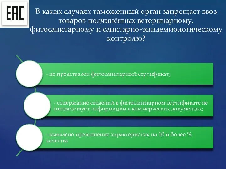 В каких случаях таможенный орган запрещает ввоз товаров подчинённых ветеринарному, фитосанитарному и санитарно-эпидемиологическому контролю?