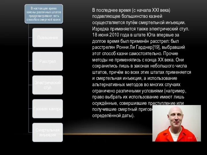 В последнее время (с начала XXI века) подавляющее большинство казней осуществляется