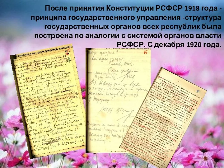 После принятия Конституции РСФСР 1918 года - принципа государственного управления -структура