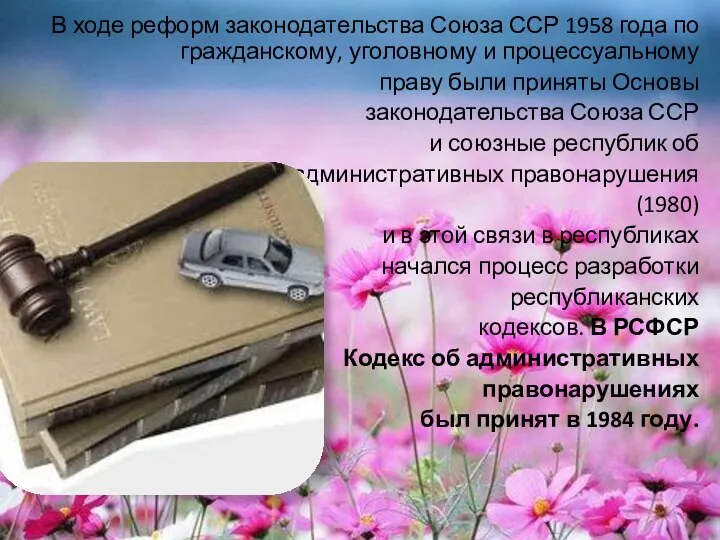 В ходе реформ законодательства Союза ССР 1958 года по гражданскому, уголовному