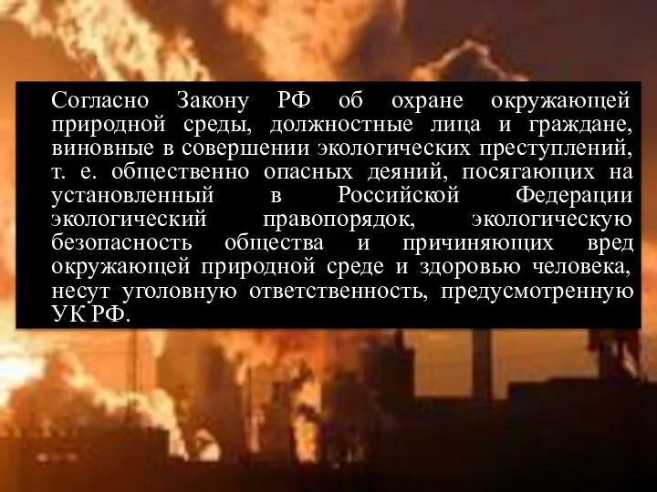 Согласно Закону РФ об охране окружающей природной среды, должностные лица и