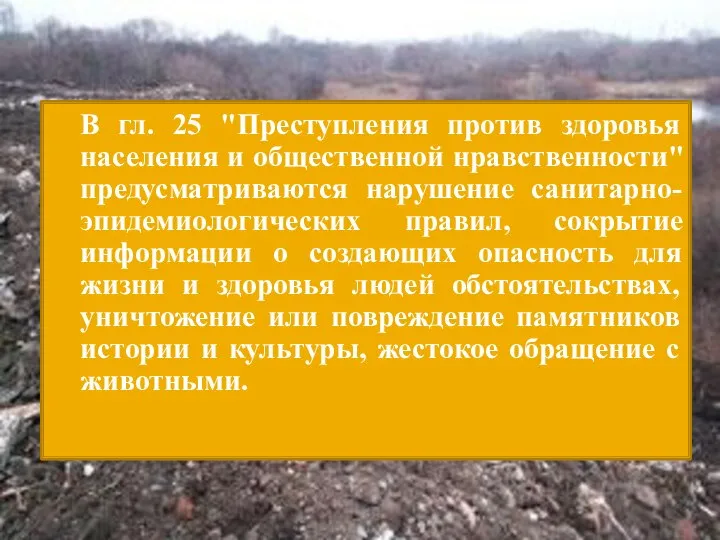 В гл. 25 "Преступления против здоровья населения и общественной нравственности" предусматриваются