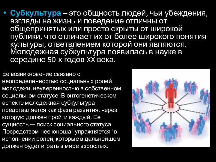 Субкультура – это общность людей, чьи убеждения, взгляды на жизнь и