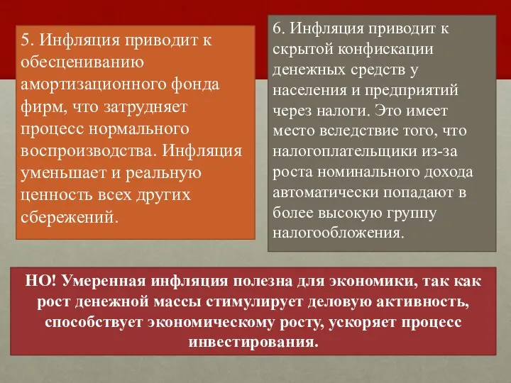 5. Инфляция приводит к обесцениванию амортизационного фонда фирм, что затрудняет процесс