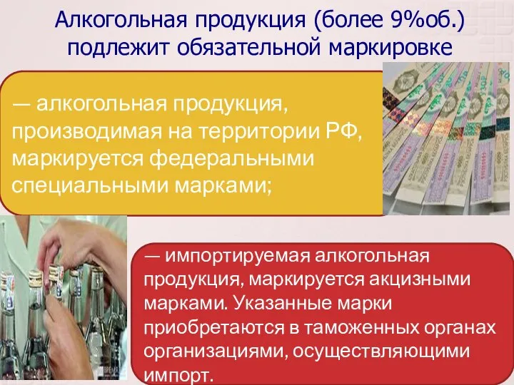 Алкогольная продукция (более 9%об.) подлежит обязательной маркировке — алкогольная продукция, производимая