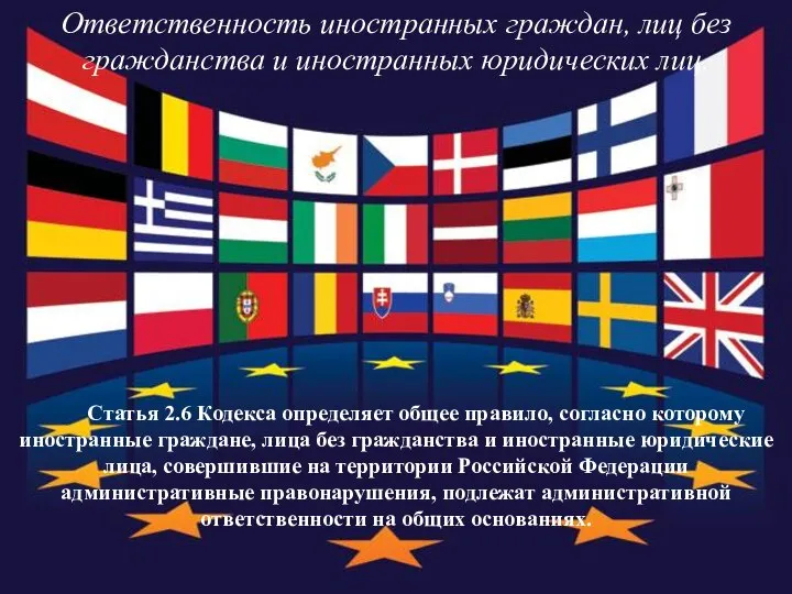 Статья 2.6 Кодекса определяет общее правило, согласно которому иностранные граждане, лица