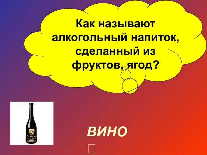 Как называют алкогольный напиток, сделанный из фруктов, ягод? ВИНО