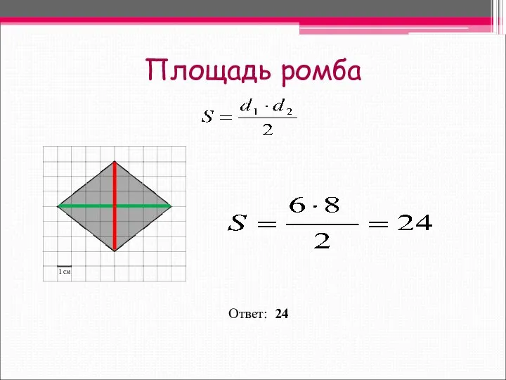 Площадь ромба Ответ: 24