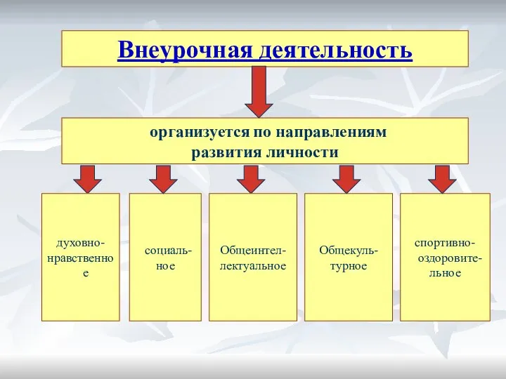 социаль- ное спортивно-оздоровите- льное Общекуль- турное Внеурочная деятельность организуется по направлениям