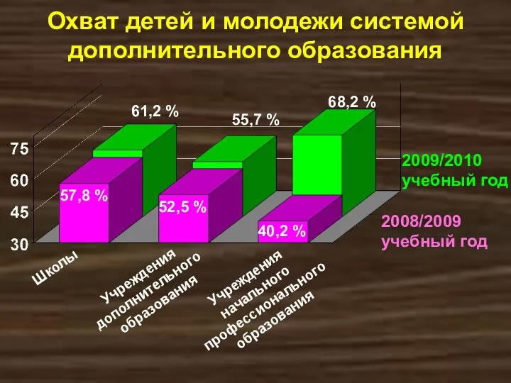 Охват детей и молодежи системой дополнительного образования 2009/2010 учебный год 57,8