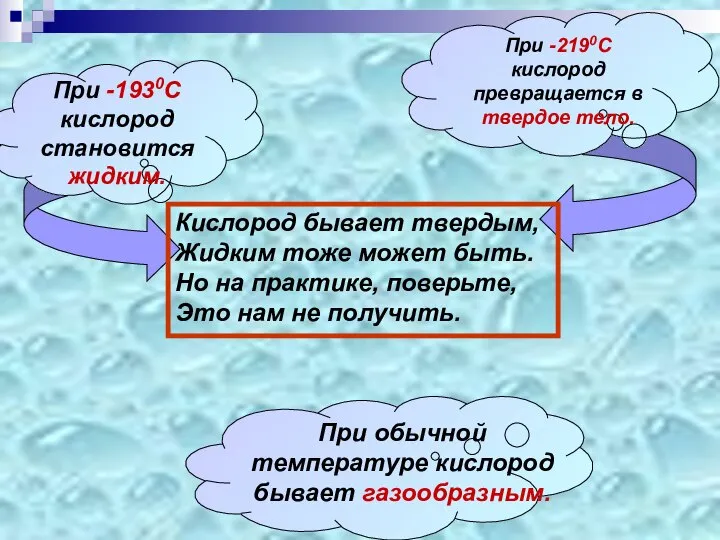 Кислород бывает твердым, Жидким тоже может быть. Но на практике, поверьте,