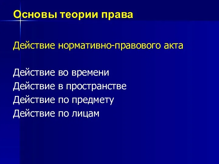 Основы теории права Действие нормативно-правового акта Действие во времени Действие в