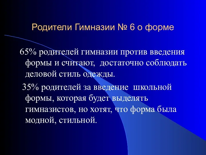 Родители Гимназии № 6 о форме 65% родителей гимназии против введения