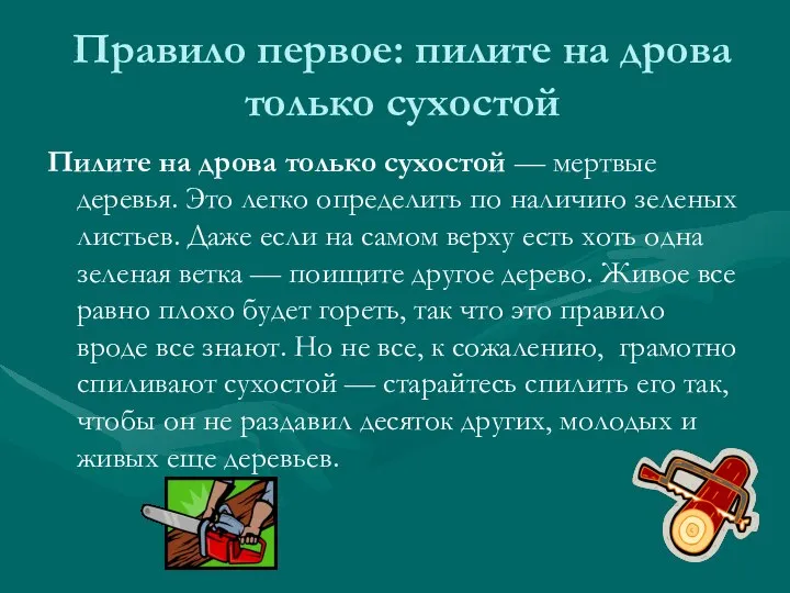 Правило первое: пилите на дрова только сухостой Пилите на дрова только