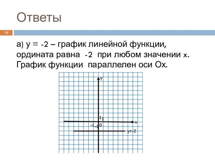 Ответы а) у = -2 – график линейной функции, ордината равна