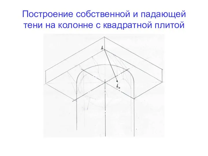 Построение собственной и падающей тени на колонне с квадратной плитой