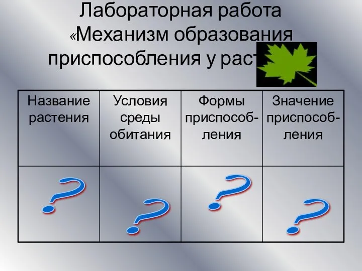 Лабораторная работа «Механизм образования приспособления у растений» ? ? ? ?