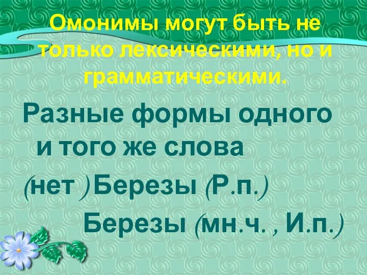 Омонимы могут быть не только лексическими, но и грамматическими. Разные формы