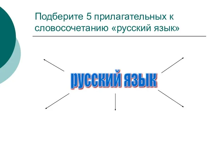 Подберите 5 прилагательных к словосочетанию «русский язык» русский язык