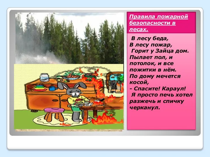 Правила пожарной безопасности в лесах. В лесу беда, В лесу пожар,