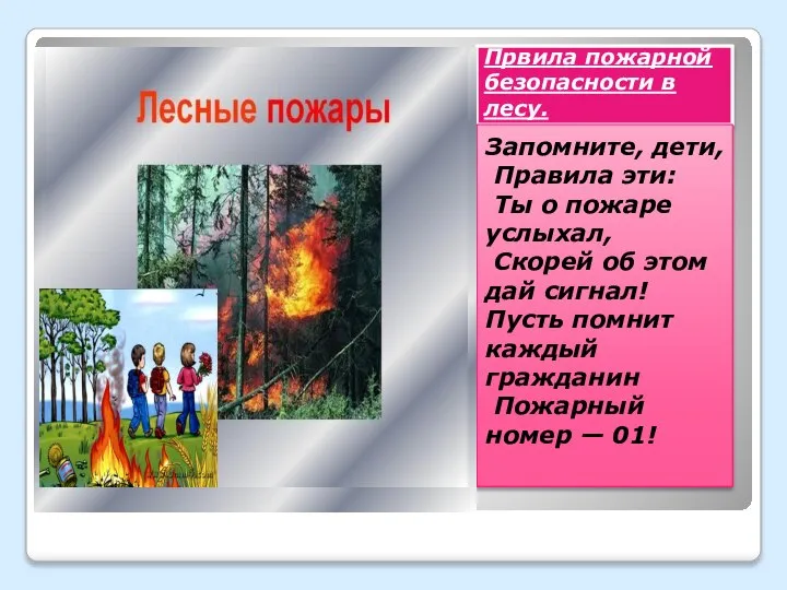 Првила пожарной безопасности в лесу. Запомните, дети, Правила эти: Ты о