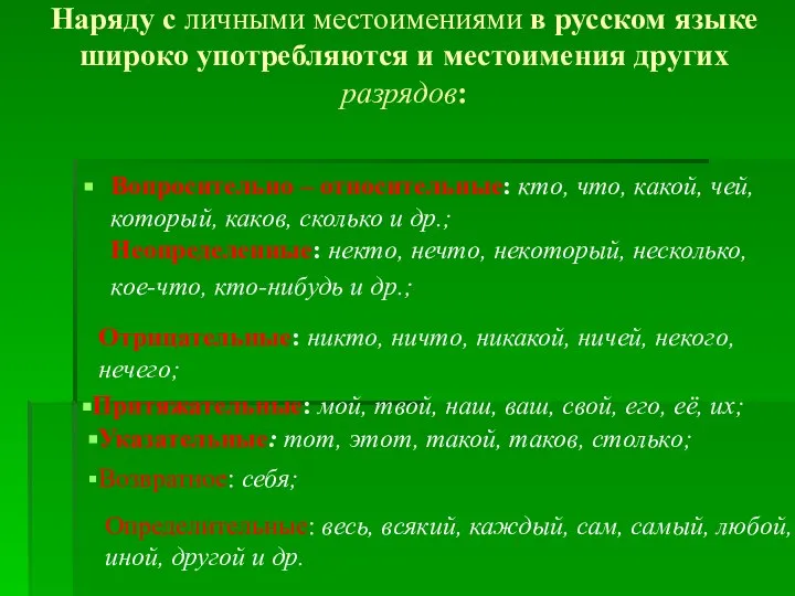 Наряду с личными местоимениями в русском языке широко употребляются и местоимения