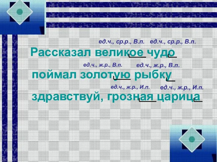 Рассказал великое чудо поймал золотую рыбку здравствуй, грозная царица ед.ч., ср.р.,