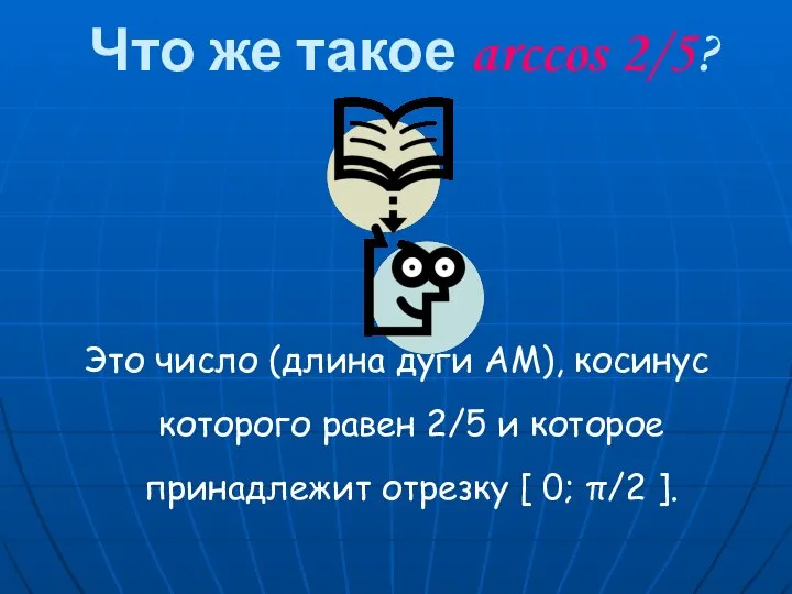 Что же такое arccos 2/5? Это число (длина дуги АМ), косинус