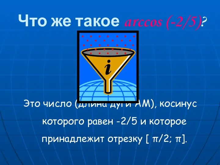 Что же такое arccos (-2/5)? Это число (длина дуги АМ), косинус