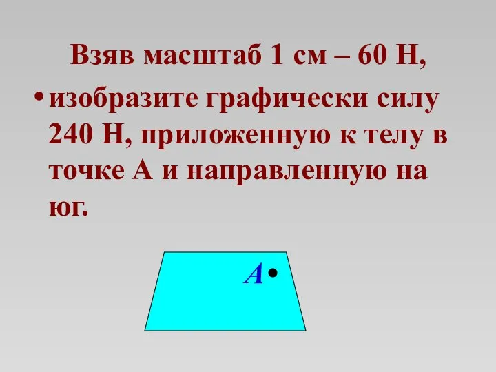 Взяв масштаб 1 см – 60 Н, изобразите графически силу 240