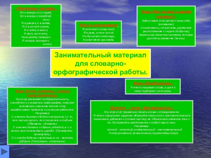 Занимательный материал для словарно-орфографической работы. «Омонимы-загадки». Есть всегда он у людей,