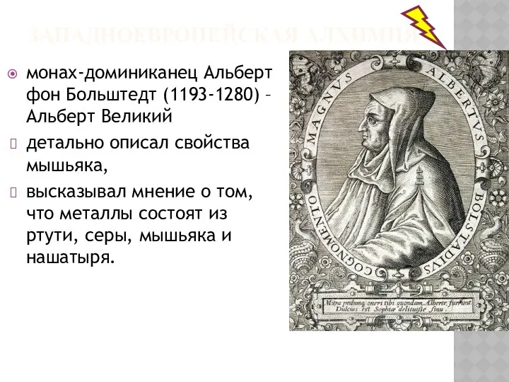 ЗАПАДНОЕВРОПЕЙСКАЯ АЛХИМИЯ монах-доминиканец Альберт фон Больштедт (1193-1280) – Альберт Великий детально