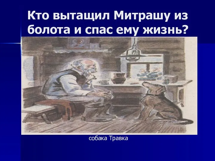 Кто вытащил Митрашу из болота и спас ему жизнь? собака Травка