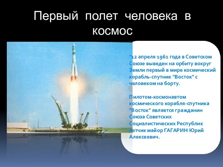 Первый полет человека в космос "12 апреля 1961 года в Советском