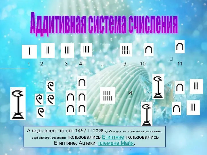 Аддитивная система счисления 1 2 3 4 … 9 10 