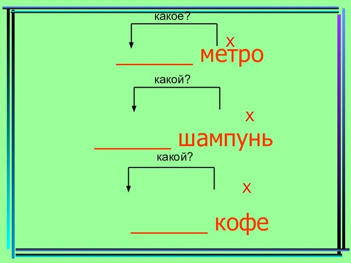 ______ метро ______ шампунь ______ кофе Х Х Х какое? какой? какой?