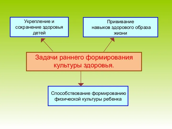 Укрепление и сохранение здоровья детей Прививание навыков здорового образа жизни Способствование