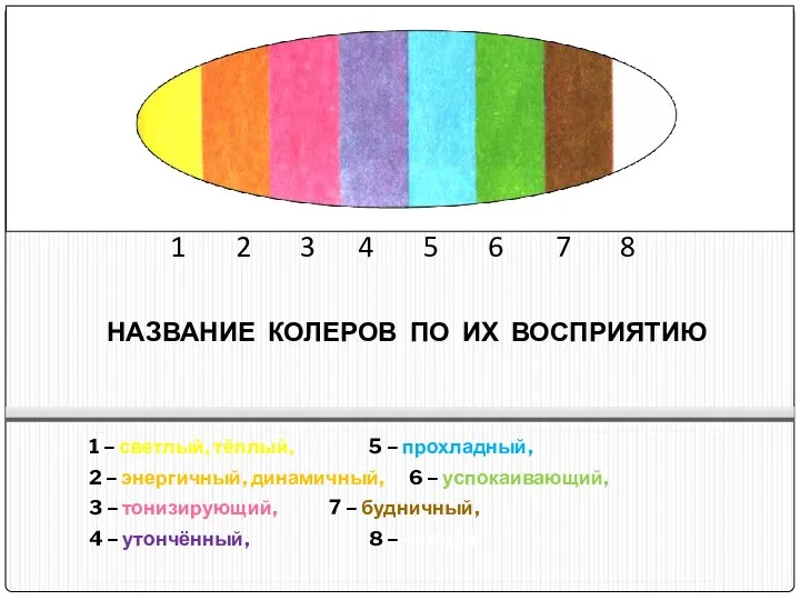 1 2 3 4 5 6 7 8 НАЗВАНИЕ КОЛЕРОВ ПО