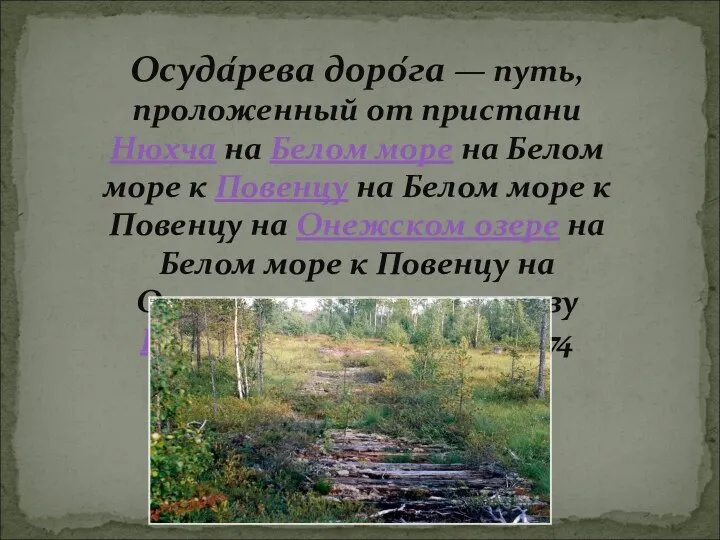 Осуда́рева доро́га — путь, проложенный от пристани Нюхча на Белом море